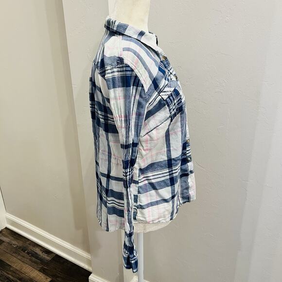 Maurices Women’s Long Sleeve M Flannel Shirt Blue Pink Plaid (A0129) - Picture 2 of 6